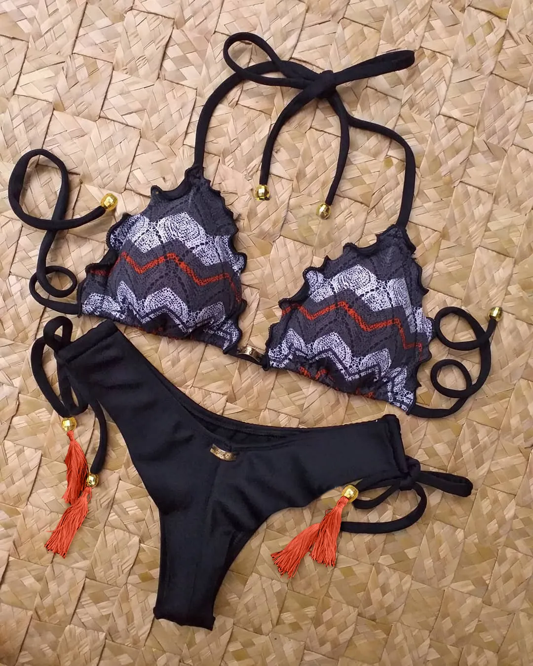 Women's Fashionable Retro Split Tassel Swimsuit