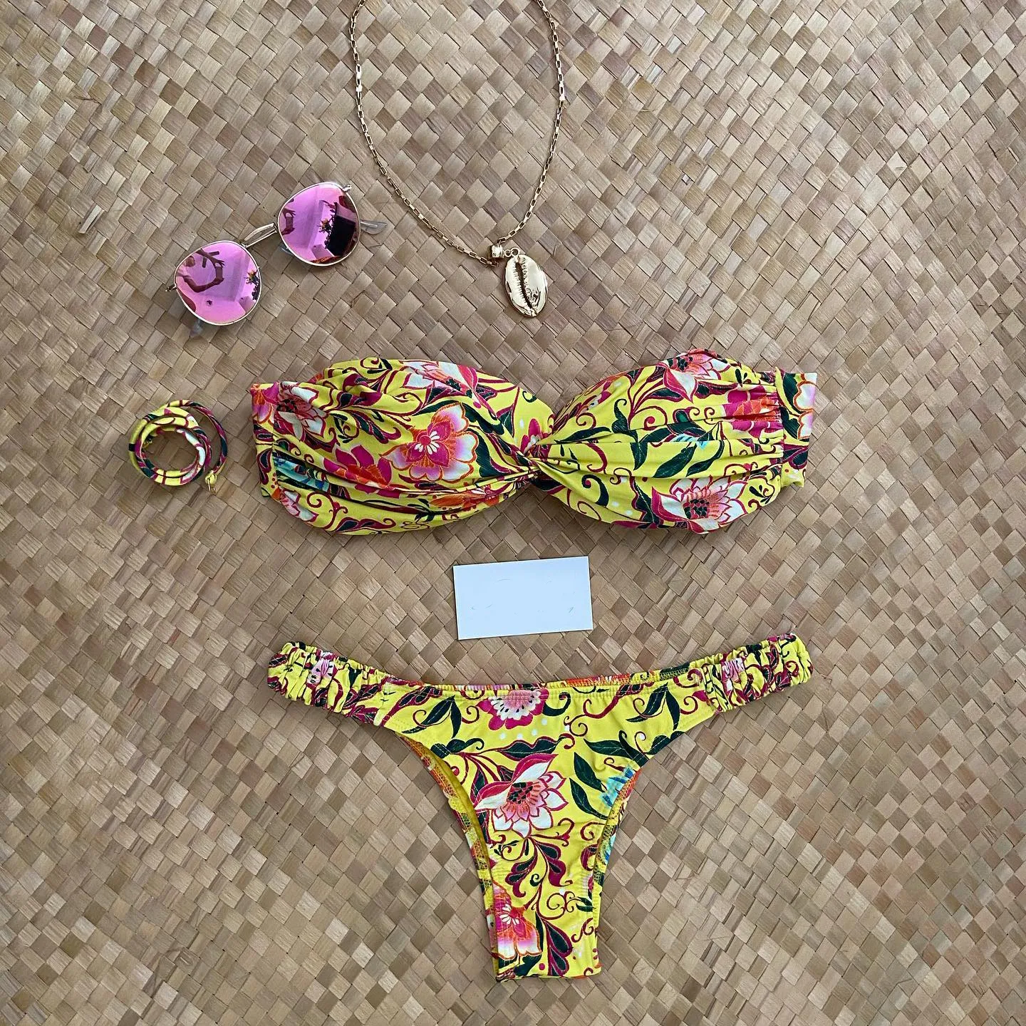 Bohemian floral print bikini swimsuit